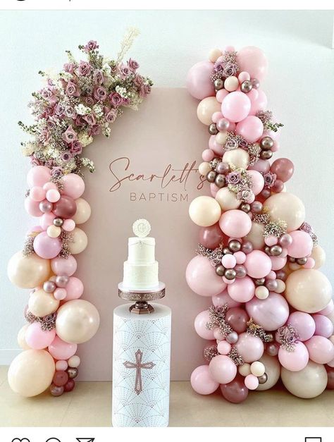 Christening Backdrop Girl, Baby Dedication Decor, Girl Christening Decorations, Rectangular Backdrop, Baby Dedication Party, Baptism Reception, Christening Themes, Baptism Decorations Girl, Christening Balloons