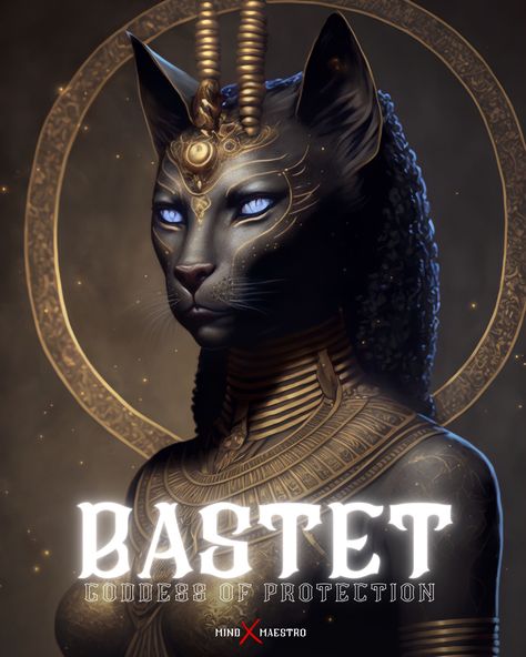 Bastet Goddess Art, Egyptian Mythology Art, Goddess Of Protection, Bastet Goddess, Egyptian Goddess Art, Egyptian Cat Goddess, Cat Goddess, Ancient Egyptian Goddess, Egyptian Deity