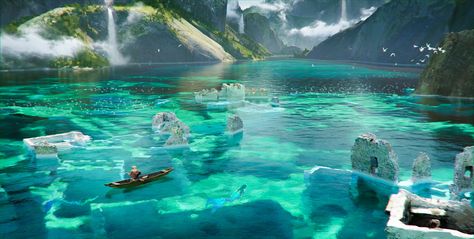 Mermaid Lake, Logan Turner on ArtStation at https://www.artstation.com/artwork/8wgRWG Otto Schmidt, Making Water, Fantasy Background, Location Inspiration, Landscape Concept, Lake Art, Fantasy City, Fantasy Setting, Fantasy Places