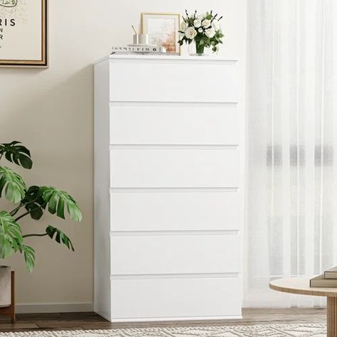 15 Inch Deep Dresser - Wayfair Canada Tall Dresser Bedroom, Vertical Drawer, Dresser Aesthetic, Tall White Dresser, White Dresser Bedroom, White 6 Drawer Dresser, Tall Drawers, Vibey Room, Cheap Bathroom Remodel