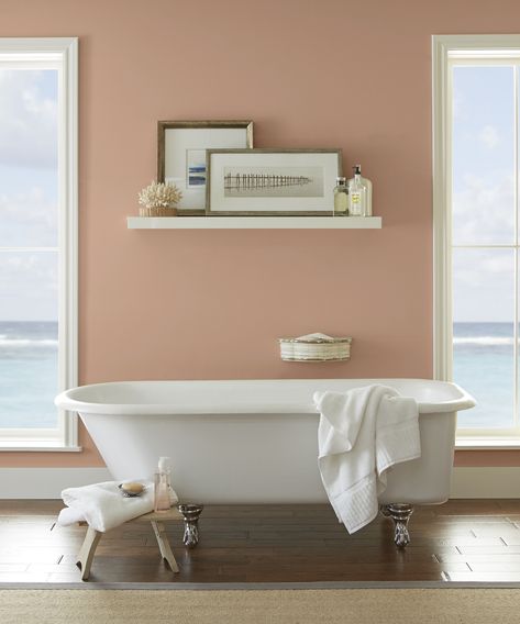 Behr Rosewater Bedroom, Castillian Pink Behr, Behr Pink Sea Salt, Sedona Pink Behr, Behr Peach Paint Colors, Castilian Pink Behr, Art Deco Pink Behr, Behr Art Deco Pink, Retro Pink Behr Paint