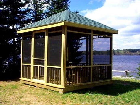 Screened Patio Gazebos - Ideas on Foter Enclosed Gazebo, Large Gazebo, Modern Gazebo, Screened Gazebo, Hot Tub Gazebo, Gazebo Ideas, Gazebo Plans, Modern Fire Pit, Wooden Gazebo