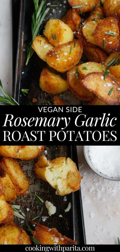 Vegan Crispy Potatoes, Vegan Recipes Christmas Dinner, Vegan Potato Appetizers, Vegan Potato Side Dishes, Vegan Dinner Christmas, Christmas Day Vegetables, Vegan Roasted Potatoes, Vegan Recipes For Christmas Dinner, Christmas Dinner Recipes Vegetarian