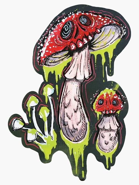 "Spooky Mushrooms" Sticker for Sale by MapleMothPaints | Redbubble Shroom Drawings, Spooky Mushrooms, Mushroom Dance, Poison Mushroom, Piercings Ideas, Urban Legend, Mushroom Drawing, Paint And Sip, Mushroom Art