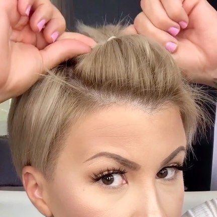 Pixie Wedding Hair With Headband, Pixie Ponytail Hairstyles, How To Wear Short Hair Up Casual, Pull Back Bangs Short Hair, Updo For Pixie Hair, Pull Short Hair Back, Pulling Short Hair Back, Easy Pixie Hairstyles Simple, Pulled Back Short Hair