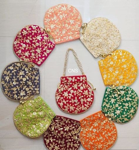 Sew Drawstring Pouch, Crochet Basket Tutorial, Colorful Clutch, Embroidered Clutch Purse, Wedding Party Bags, Indian Wedding Favors, Braided Rag Rugs, Pouch Drawstring, Handmade Fabric Bags