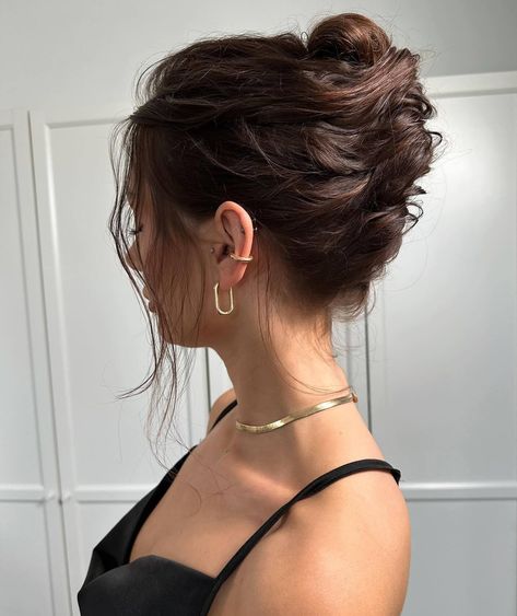 Image 1 of 1 Updo Hairstyles Casual, Casual Updos For Medium Hair, Cute Updos For Medium Hair, Cute Updos, Medium Length Updo, Braided Updos, Trendy Updos, Formal Updos, Curly Bun