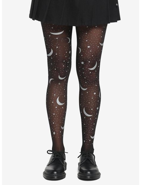 Black Celestial Foil Tights Galaxy Tights, Gothic Tights, Halloween Tights, Goth Prom, Cold Drip, Goth Clothes, Celestial Design, Space Outfit, Striped Tights