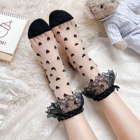 Heart Transparent, Fancy Socks, Ruffle Socks, Ruffled Socks, Women Crew Socks, Lace Socks, Socks For Women, Women Socks, Lace Ruffle