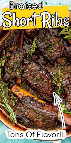 These Braised Beef Short Ribs are so tender and flavorful! There's nothing better than a rich and delicious beef dish that falls off the bone! Made in a Dutch oven, it is pure comfort food heaven! via @sugarandsoulco Fall Off The Bone Short Ribs, Braised Boneless Beef Short Ribs Dutch Oven, Beef Ribs Dutch Oven, Boneless Braised Beef Short Ribs, Beef Short Rib Recipes Dutch Oven, Braised Beef Short Ribs Oven, Braised Beef Ribs In The Oven, Bone In Beef Short Rib Recipes Oven, Boneless Short Ribs Recipe Dutch Oven