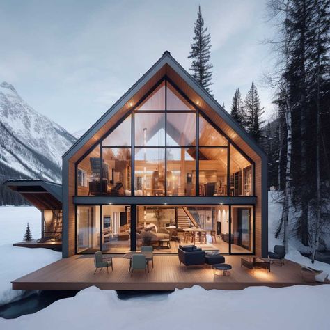 3+ Modern Cabin Designs Revolutionizing Traditional Retreats • 333+ Art Images Cabin Exterior Ideas, Modern Cabin Exterior, Modern Cabin Design, Cabin Style Homes, Cabin Modern, Cabin Designs, Slope House, Wilderness Retreat, Contemporary Cabin