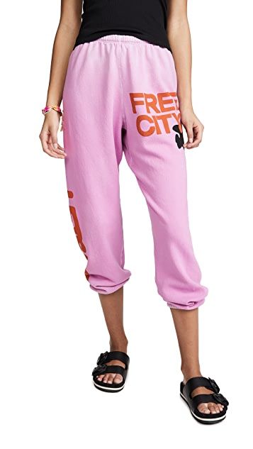 FREECITY Letsgofreecity OG Supervintage Sweatpants | SHOPBOP Sporty Graphic Print Crew Sweats, Light Pink Free City Sweatpants, Pink Free City Sweatpants, Casual Pink Sweat-resistant Activewear, Barbie Sweatpants, Free City, Sweatpants Outfit, Create Outfits, Cozy Outfit