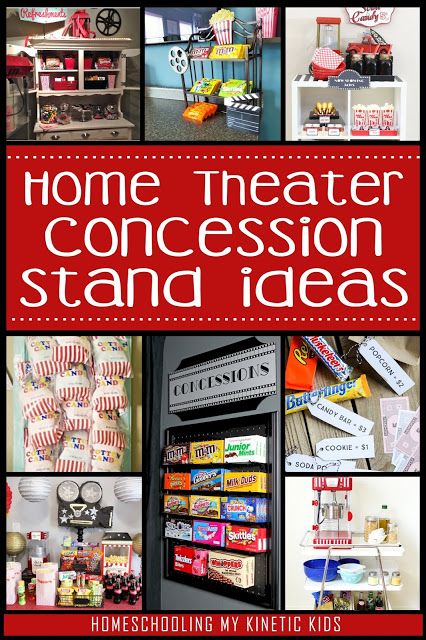 Movie Night Concession Stand Ideas Diy, Movie Theater At Home For Kids, Movie Theater Candy Display, Popcorn Stand Ideas Diy, Home Movie Concession Stand, Home Theatre Concession Stand Ideas, Movie Snack Station, Diy Home Theater Decor, Theater Room Candy Display