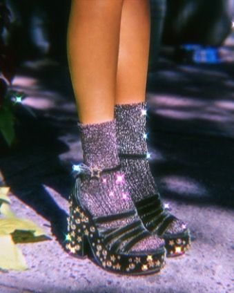 Socks and heels from the 70's aesthetic 70s Socks And Heels, Dark Disco Outfit, Disco Glam Aesthetic, Disco Witch Aesthetic, Space Disco Aesthetic, Black Disco Aesthetic, Disco Shoes Women, Disco Fashion Aesthetic, 70s Club Outfit