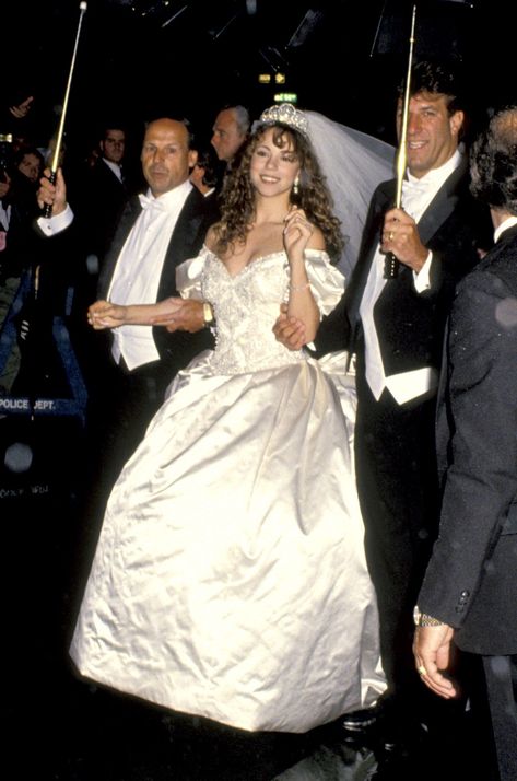 1993: Mariah Careygoodhousemag Celebrity Wedding Photos, Yellow Wedding Dress, Vera Wang Gowns, Wedding Gowns Online, Unique Wedding Dresses, Iconic Weddings, Celebrity Wedding Dresses, Celebrity Wedding, Lauren Bacall