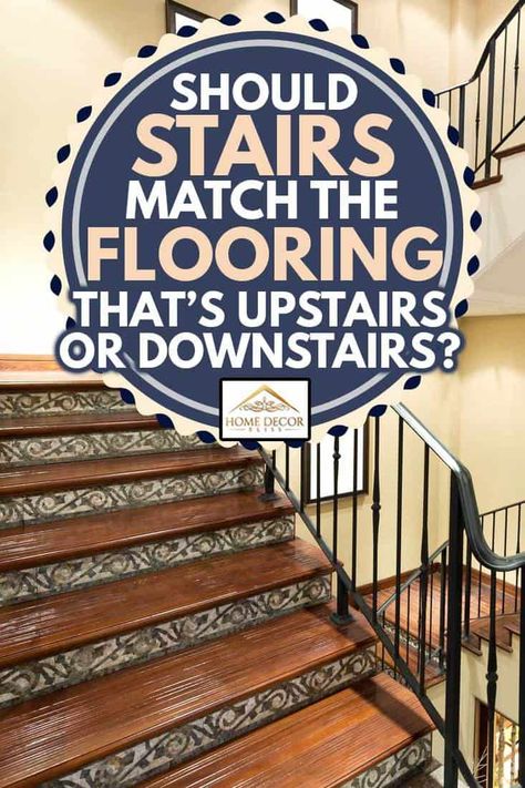 Should Stairs Match The Flooring That's Upstairs Or Downstairs? Upstairs Hallway Flooring Ideas, Stairway Flooring Ideas, Ideas For Stairs Instead Of Carpet, Upstairs Flooring Ideas, Stair Color Ideas Stairways, Finishing Stairs, Best Carpet For Stairs, Stair Railing Makeover, Redo Stairs