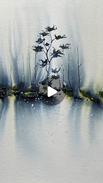 Cottage Watercolor Painting Easy, Oil Paint Abstract, Watercolour Ideas Aesthetic, Beginner Watercolor Painting Tutorial Videos, Loose Watercolour Painting, Abstract Watercolor Landscape Tutorial, Illustration Art Watercolor Drawing, Watercolour Landscape Tutorial, Abstract Landscape Painting Watercolor