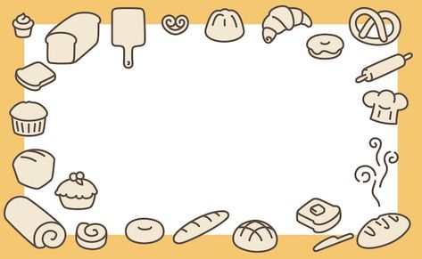 Homemade bakery on yellow brown template... | Premium Vector #Freepik #vector #bread #baguette #bread-cartoon #bread-illustration Bread Template, Bakery Cartoon, Brown Template, Template Border, Cartoon Bread, Bread Illustration, Bread Card, Doodles Kawaii, Bread Baguette