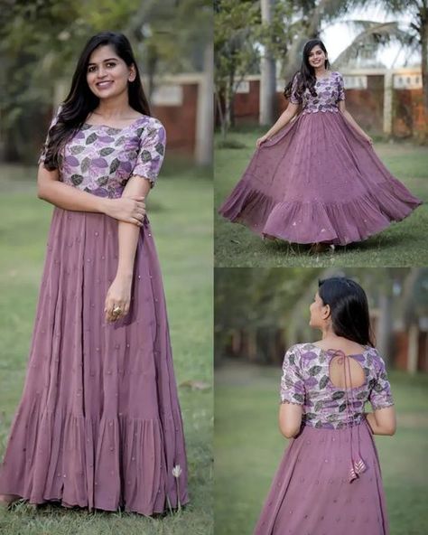 Long Frock Stitching Ideas For Women, Long Frock Ideas Indian Style, Umbrella Dress Design Ideas, Gown Ideas Simple, Hands Models For Long Frocks, Birthday Dress Ideas For Women Indian, Hands Designs For Long Frocks, Latest Long Gown Design, Umbrella Frock Design For Women