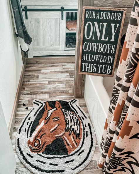 This rug is perfection - - - #westernfashion #rodeofashion #westernboutique #azteccactus #shopazteccactus Cowboy Bathroom, Western Bathroom Decor, Western Bathroom, Christmas Log, Easter Tumblers, Blue Valentine, Ranch Wear, Home Decor Sale, Sweatshirt Short Sleeve