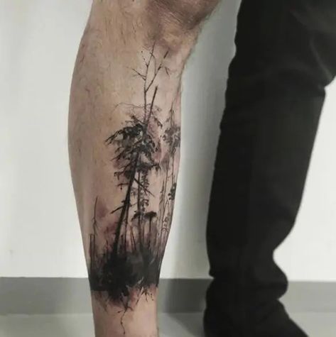 Pretty Leg Tattoos, Best Places For Tattoos, Forest Tattoo Ideas, Forest Tattoo Design, Tattoo Trees, Burnt Tree, Burning Tree, Forest Tattoo, Places For Tattoos