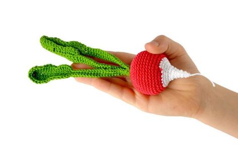 1 Pcs - Crochet radish, Toddler toys montessori, Play food, Teething toy, kids toys, Crochet toys, P Disney Crochet Pattern, Decorative Food, Food Crochet, Crochet Fruit, Fine Motor Skills Development, Food Patterns, Doll Food, Toys For Babies, Crochet Food