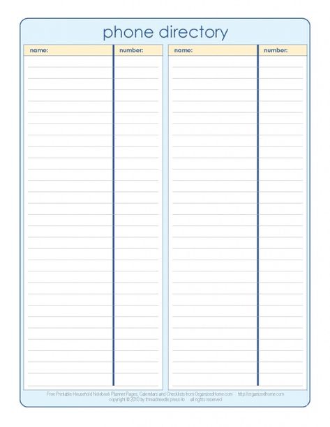 Free+Printable+Phone+Directory+Template School Countdown, Organization Binder, Household Notebook, Phone Template, Phone Books, Printable Checklist, Contact List, Yellow Pages, Resume Template Free