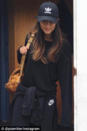 Hit the gym: Activewear has had an update! Channel Pia Miller's relaxed luxe look (left). Model wears cap ($10) black jacket ($XX) and leather bag ($129.95) all at TK Maxx Cap On Women, Black Cap Women Outfit, Black Baseball Cap Women Outfit, Women In Caps Outfit, Womens Cap Outfit, Cap Styles For Women, Baseball Cap Gym Outfit, Cap Woman Outfit, How To Wear Caps Women