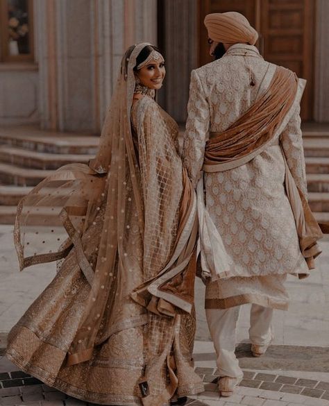 Desi Bride And Groom Outfits, Indian Couple Poses Desi Wedding, Indian Bride Groom Photography, Indian Wedding Bride Groom, Indian Wedding Photography Aesthetic, Indian Bride And Groom Pictures, Bridal Photoshoot Indian, Desi Wedding Couple Aesthetic, Desi Wedding Shoot