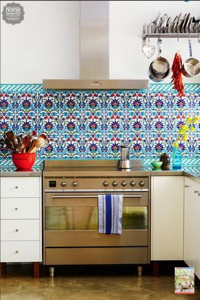 Poh Ling Yeow's colourful Turkish-tiled kitchen looks like a fabulous place to cook up a feast Trendy Kitchen Tile, Turkish Decor, Turkish Tiles, Industrial Kitchen, Kitchen Tile, Kitchen Tiles Backsplash, Trendy Kitchen, Kitchen Tiles, Dream Kitchen