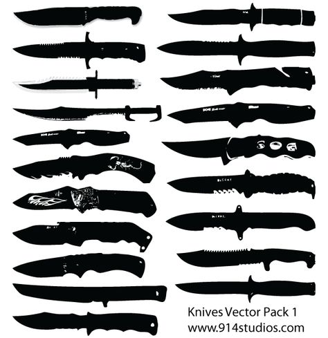 Knife Silhouettes Free Vector Pack Knife Templates, Knife Template, Knife Drawing, Knife Shapes, Knife Tattoo, Diy Knife, Knife Patterns, Handcrafted Knife, Logo Shapes