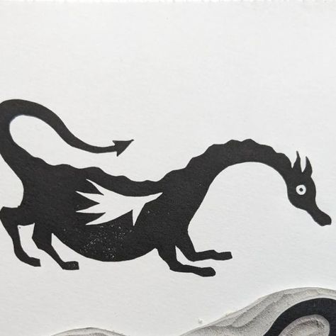 Cute Dragon Aesthetic, Dragon Block Print, Dragon Lino Print, Dragon Folk Art, Fantasy Linocut, Dragon Linocut, Dragon Engraving, Dragon Stencil, Dragon Doodle