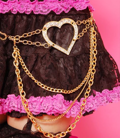 Heart Chain Belt, Gyaru Kei, Gyaru Aesthetic, Agejo Gyaru, Mcbling Fashion, Fairy Drawings, 일본 패션, Neon Outfits, Gyaru Fashion