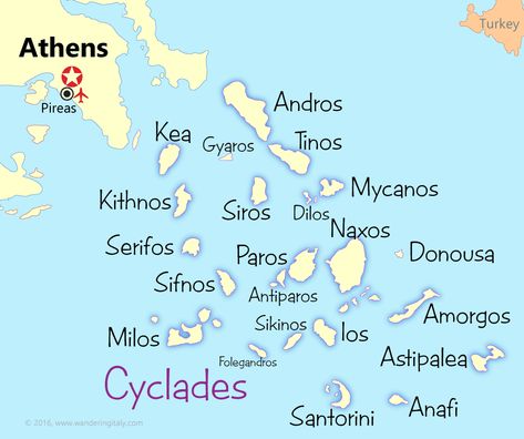 Cyclades Map - Start your Greek Island Hopping here! Tirol, Greek Island Map, Greece Island Hopping Itinerary, Map Of Greek Islands, Island Hopping Greece, Greek Islands Map, Crete Map, Mediterranean Islands, Islands In Greece