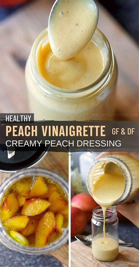 peach vinaigrette recipe Cooked Peaches, Peach Salad Dressing, Sustainable Living Room, Living Room Lighting Ideas, Salad Dressing Recipes Healthy, Room Lighting Ideas, Green Salads, Vinaigrette Recipe, Salad Dressing Recipes Homemade