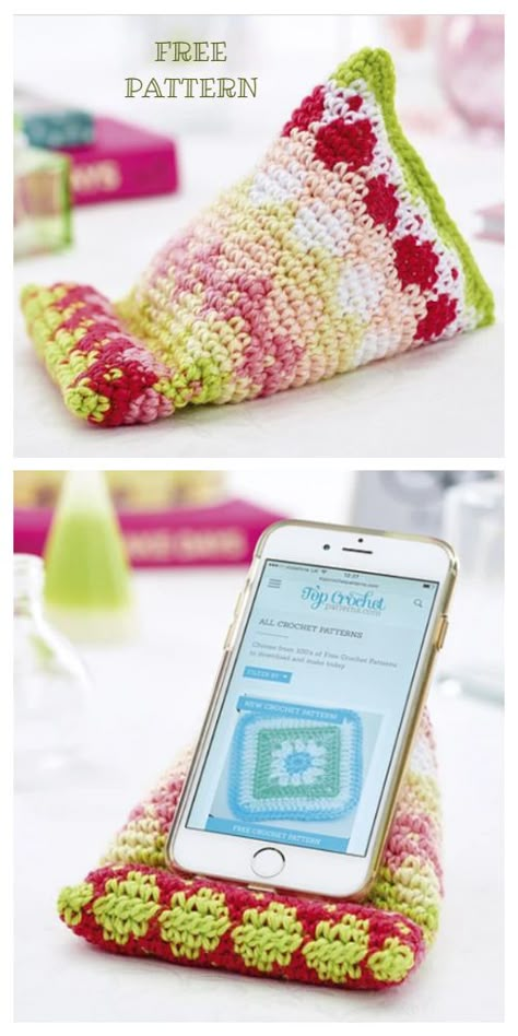 Phone Stand Gifts Free Crochet Patterns - DIY Magazine Crochet Sets, Matching Crochet, Crochet Mobile, Crochet Lovey, Cozy Crochet Patterns, Iphone Stand, Diy Magazine, Crochet Home Decor, Crochet Set