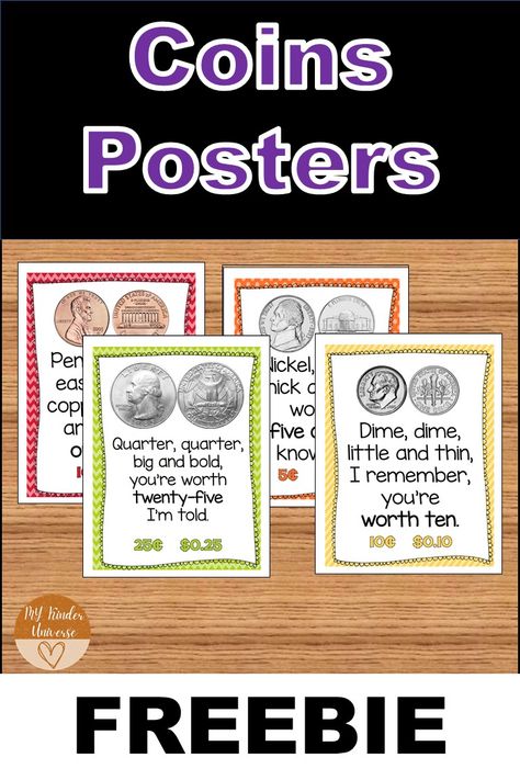 Coin Anchor Chart Kindergarten, Introducing Money Kindergarten, Teaching Coins Kindergarten, Coins Anchor Chart, Coins Kindergarten, Coin Poster, Posters For Kindergarten, Teaching Coins, Money Kindergarten