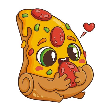 Food Art Drawing Cartoon, Cute Food Characters, Cartoon Food Characters, Food With Faces Drawing, Cute Pizza Drawing, Food With Faces Illustration, Food Cartoon Illustration, Pizza Doodle Drawings, Pizza Cartoon Cute