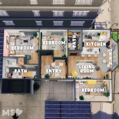 Sims 4 Floor Plan, Sims 4 Floor, Sims 4 Loft, Sims 4 Houses Layout, Sims 4 House, San Myshuno, Sims 4 Speed Build, Student Apartment, Sims 4 House Plans