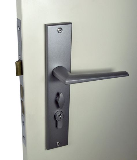 Rialto OZI-1 Lock Combo Gunmetal Grey https://www.nidus.net.au/mediterraneanlevers Mediterranean Door, Mediterranean Doors, Door Handles And Locks, Hardware Bathroom, Contemporary Door, Ring Spacer, Pivot Doors, Hand Pictures, Stainless Steel Polish