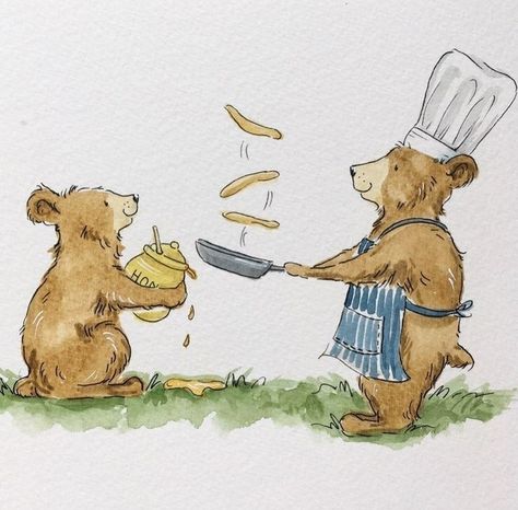 Cozy Bear Illustration, Children Book Illustration Watercolor, Bear Watercolor, Storybook Art, Pancake Day, Doodle Illustration, Animal Projects, Childrens Illustrations, Watercolor Animals