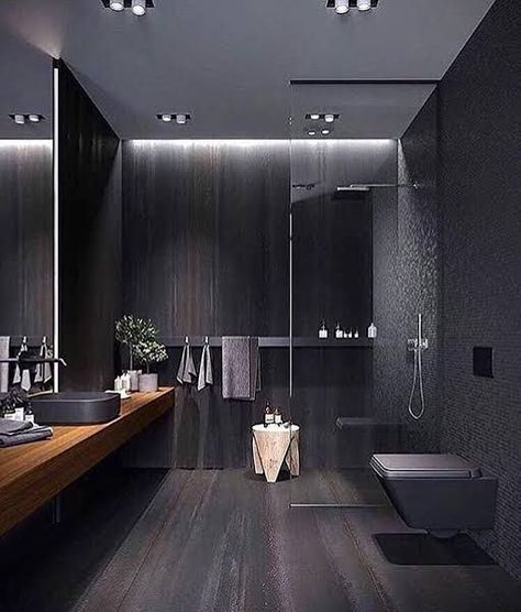 Interior Design Examples, Bilik Air, Dark Bathrooms, Dark Modern, Minimal Interior Design, Best Bathroom Designs, Bad Inspiration, Shabby Chic Bathroom, Trendy Bathroom