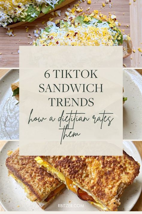 text reading "6 TikTok Sandwich Trends and How a Dietitian Rates Them" over pictures of the sandwiches Healthy Grinder Sandwich, Trending Sandwiches, Viral Food Trends, Tik Tok Sandwich Recipe, Tik Tok Sandwich, Tik Tok Sub Sandwich, Viral Tik Tok Sandwich, Tiktok Chopped Sandwich, Tiktok Sandwich