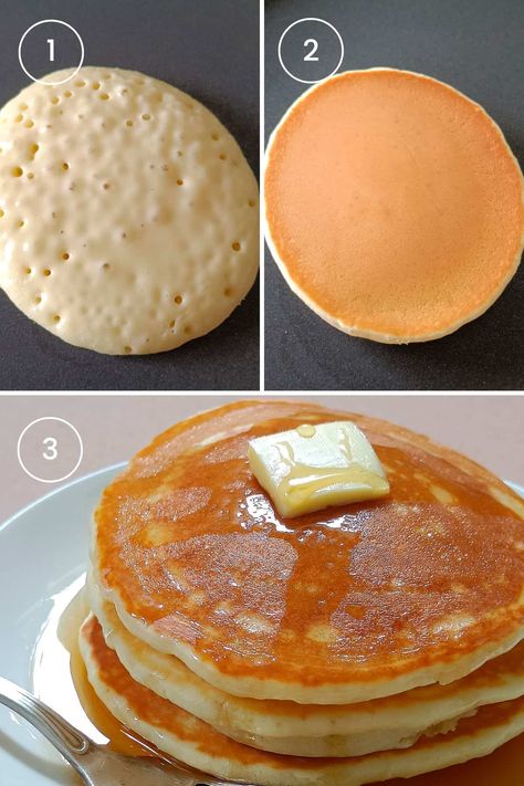 Breakfast Recipe No Eggs, Fluffy Fluffy Pancakes, Copycat Mcdonalds Pancakes, Pancake Recipe Sweet, Copycat Mcdonald’s Pancake, Mcdonald Pancake Recipe, Ihop Copycat Pancakes, Finn Pancake Recipe, How To Make Yummy Pancakes