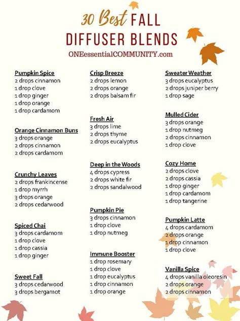 Fall Essential Oil Diffuser Blends, One Essential Community, Fall Essential Oil Blends, Fall Essential Oils, Fall Diffuser Blends, Essential Oil Combinations, Doterra Essential Oils Recipes, Essential Oil Diffuser Blends Recipes, Young Living Essential Oils Recipes