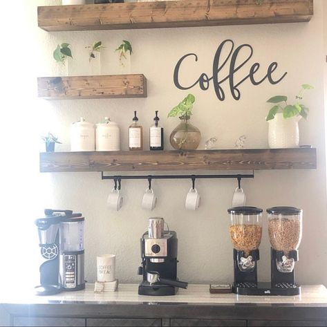 "Add this Coffee metal word to your home decor! Perfect addition to your coffee bar, gallery wall or anywhere to add that special touch. Sizes available below. * 12 Inch - 7\" H x 12\" W. * 14 Inch - 8\" H x 14\" W. * 18 Inch - 10\" H x 18\" W. * 2 Ft - 13\" H x 24\" W. (Shown in 1st photo, painted black) * 30 Inch - 17\" H x 30\" W. * 3 Ft - 22\" H x 36\" W. (Shown in 2nd photo, Raw) * 4 Ft - 26\" H x 47\" W. Color shown in raw metal. You can keep your sign raw, paint it yourself or we can paint it for an additional charge.  Holes are added for hanging, but hanging hardware is not included. You can use wire nails or command strips to adhere too desired surface. If you do not want holes in your sign, please let us know at checkout. All of our signs are cut from 14 gauge metal. Each piece i Coffee Vibes Aesthetic, Coffee Bar In Kitchen, Bar In Kitchen, Coffee Bar Ideas Kitchen Counter, Coffee/wine Bar, Coffee Vibes, Coffee Bar Station, Coffee Bar Ideas, Farmhouse Coffee Bar