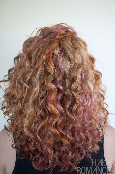 Orange Highlights Curly Hair, Colorful Highlights Curly Hair, Short Curly Hair Pink Highlights, Curly Hair Pink Balayage, Orange And Pink Highlights, Pink Highlights In Blonde Hair Curly, Spring Curly Hair Color, Fun Curly Hair Color, Curly Hair Pink Highlights