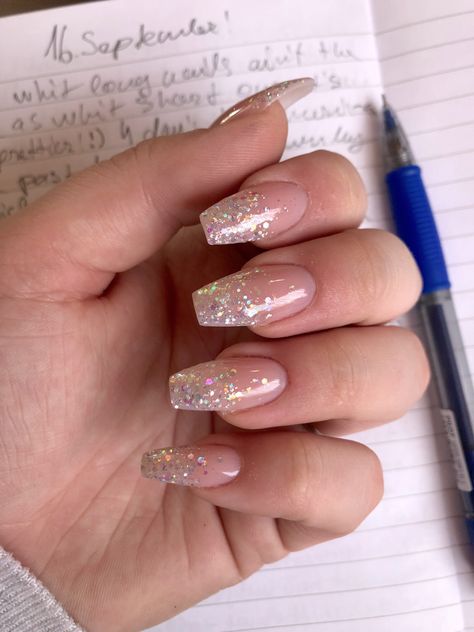 Glitter Tip Nails, Ombre Nails Glitter, Nude Nail Designs, Homecoming Nails Acrylic, Blush Nails, Nail Designs Glitter, Sparkly Nails, Homecoming Nails, Prom Nails