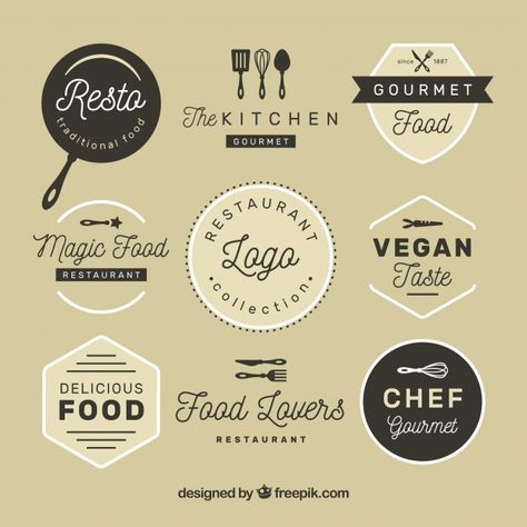 Vintage restaurant logos with badge design Free Vector | Free Vector #Freepik #vector #freelogo #freefood #freebusiness #freevintage Organic Food Logo, Food Lettering, Restaurant Logos, Food Typography, Restaurant Vintage, Cooking Logo, Baking Logo, Kitchen Logo, Food Logo Design