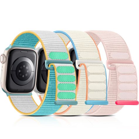 PRICES MAY VARY. ✅【Skin-friendly Woven Material】Getino stylish solo sport loop band is made of high quality nylon which is soft, breathable, lightweight, flexible, durable and stretches nicely. What's more, our elastic iwatch bands are smooth and friendly to sensitive skin, won't be allergic like metal or silicone watch bands ✅【Hook & Loop Design】Getino cute fabric apple watch wristband is designed with adjustable strong hook & lookp fastener, which makes the strap more securely locked in your h Preppy Apple Watch Bands, Watch Bands For Apple Watch, Apple Watch Colors, Apple Watch Fitness, Smart Watch Bands, Cute Apple Watch Bands, Custom Apple Watch Bands, Apple Watch Wristbands, Apple Watch Bands Women